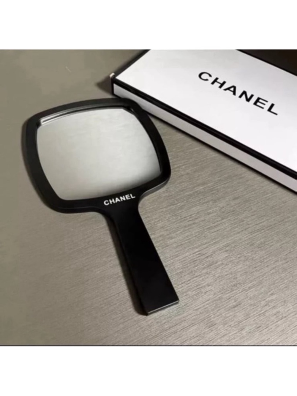 CHANEL Black Handheld Vanity Mirror with Branded Handle